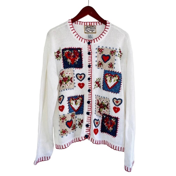 Heirloom Collectibles Sweaters - Heirloom Collectibles Vintage Cardigan Knit Sweater Embroidered Hearts, …